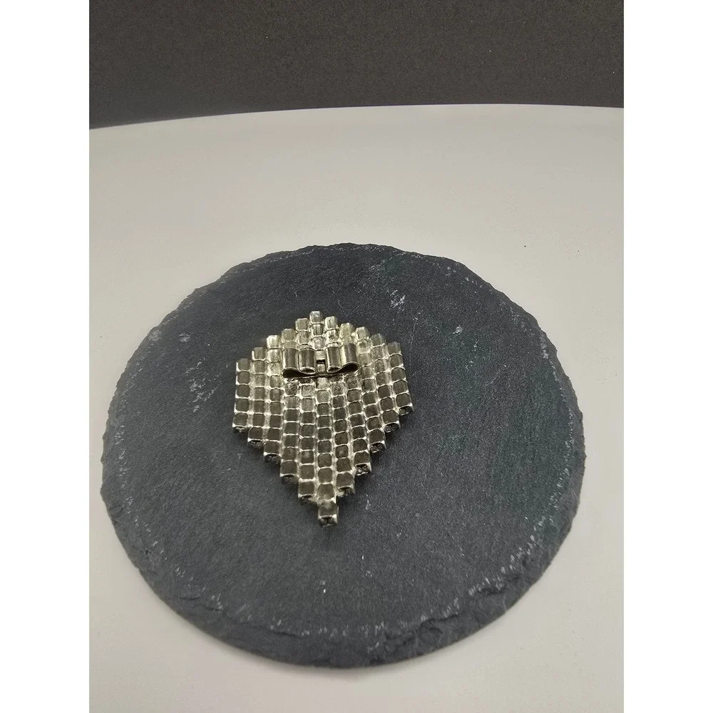 Vintage Estate Bolo Slide Silver Tone Clear Rhinestone Geometric Pointed 2.25in